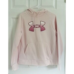 Under Armour Pink Logo Front‎ Pocket Long Sleeve Fleece Hoodie Sweatshirt Size M